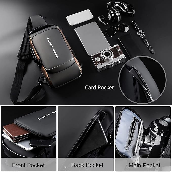 Anti-Theft Crossbody Sling Bag with USB Charging Port — Waterproof Chest Bag